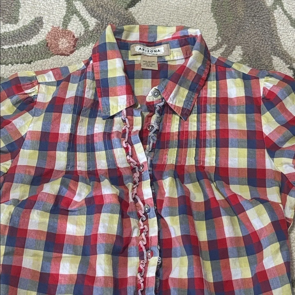 Arizona ruffled western Colorful Plaid Button Down Shirt, cotton, Medium